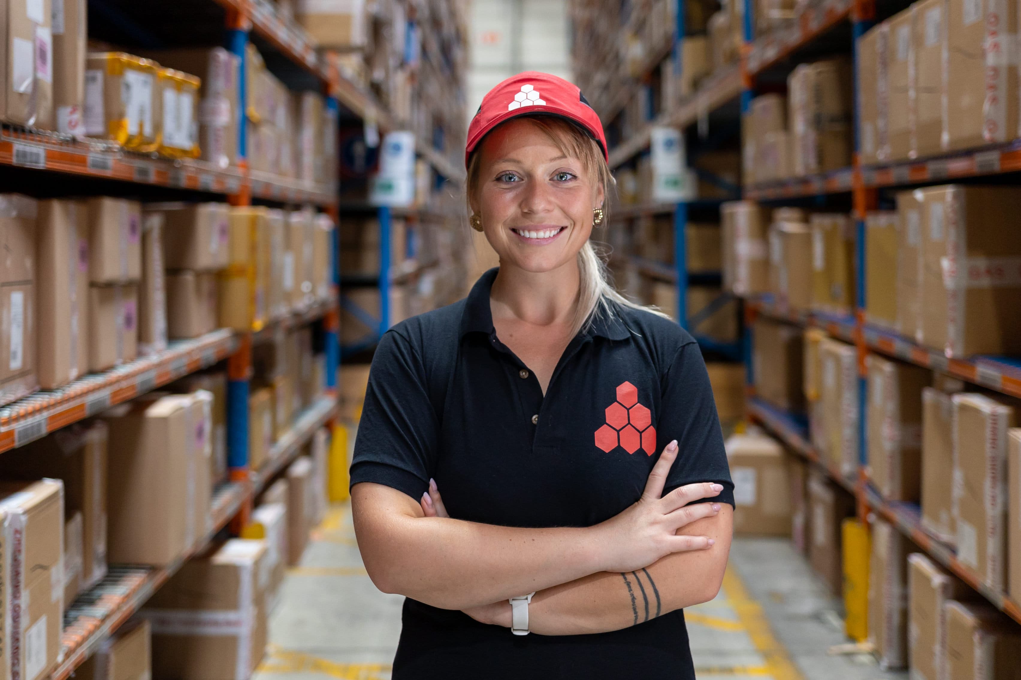 female katoen natie employee in warehouse